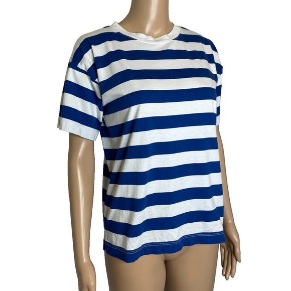 Women's XS AYR Blue Stripe 100% Pima Cotton Short Sleeve T-Shirt - Picture 2 of 5
